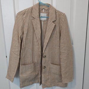 NWOT Madewell Linen Neutral Gingham Blazer Small